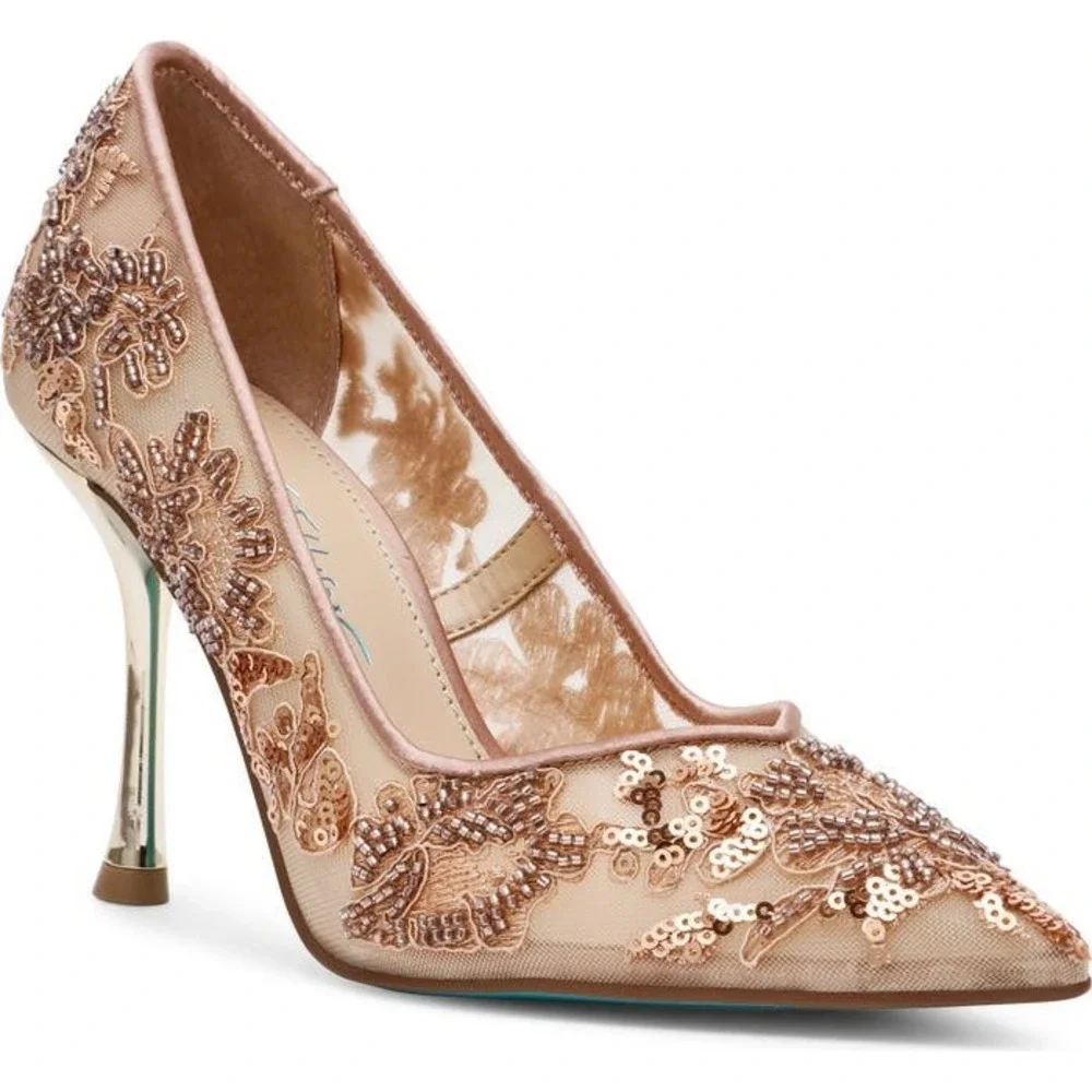 Betsey Johnson Jenii Sequin Mesh Pump Heels Sz 9 - Picture 1 of 5